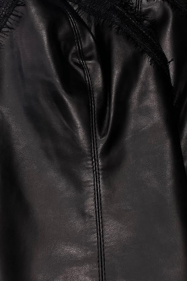 Faux Leather Crop Top W/ Eyelash Trim