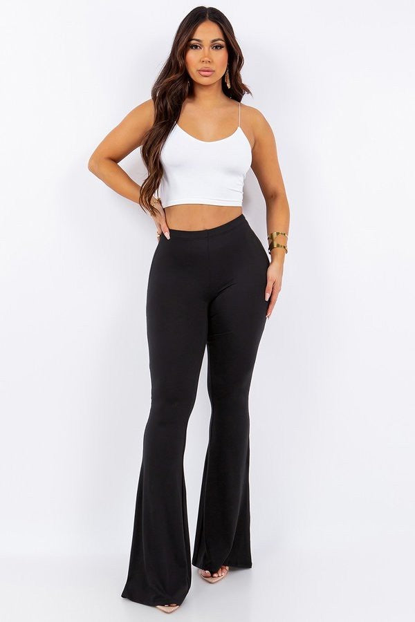 Solid Flared Long Pants With Waist Band Detail