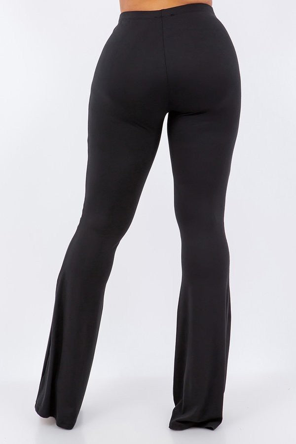 Solid Flared Long Pants With Waist Band Detail