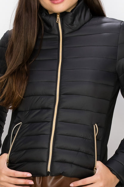 Zip-Up Funnel Neck Quilted Jacket