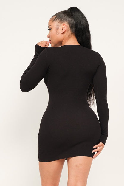 Long Sleeve Chain Laceup Mini Dress