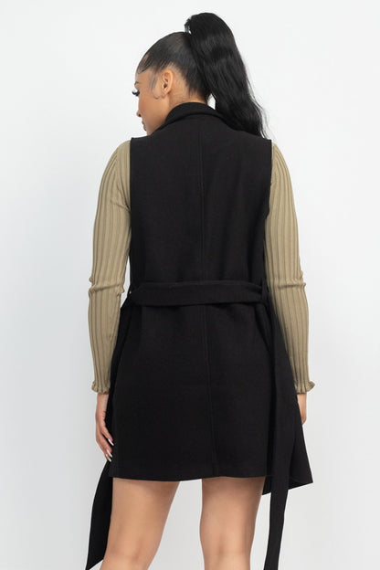 Belted Longline Sleeveless Coat