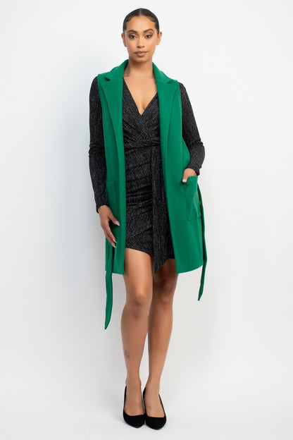 Belted Longline Sleeveless Coat