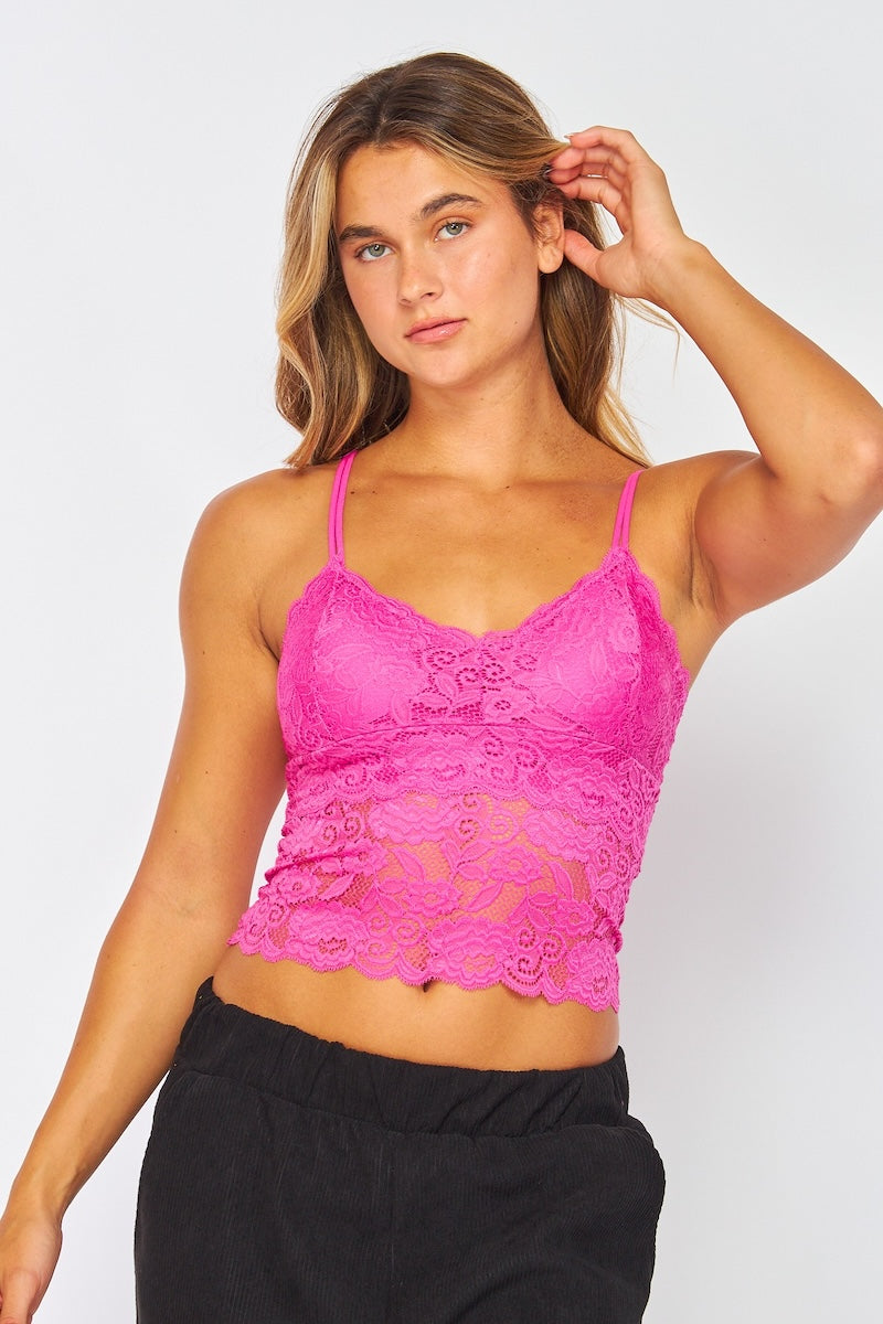 Lace V Neck Tank Top with Dual Spaghetti Strap