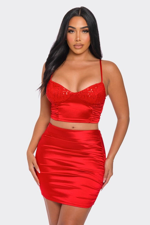 Ruched Satin W/ Sequins Set