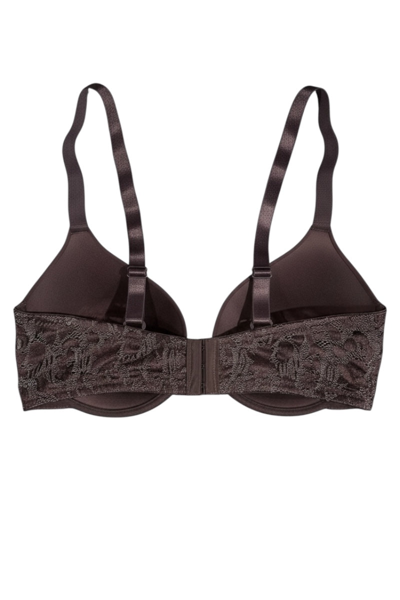 Brown BURLWOOD bra with lace details on a white background