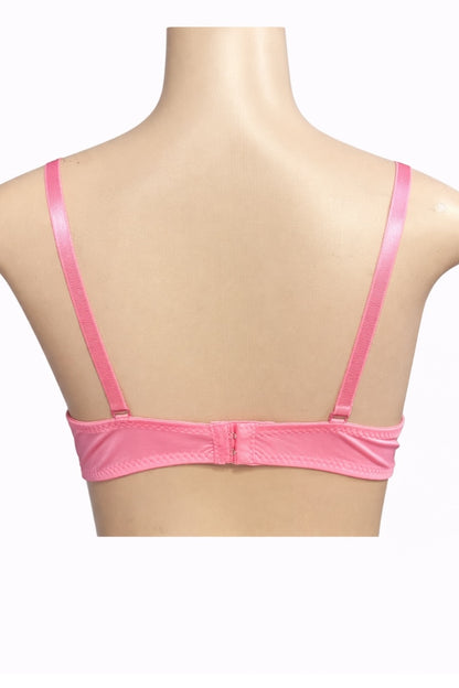 Pink bra on a mannequin with a white background