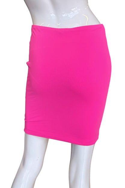 Hot pink skirt on a mannequin against a white background