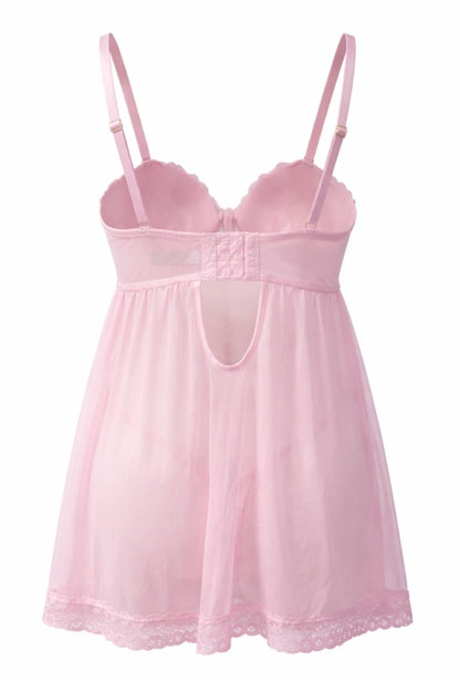 Pink nightgown with lace details on a white background