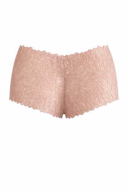 tan lace shorts on a white background