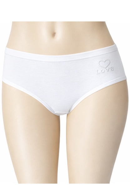 White underwear with 'LOVE' embroidery on a mannequin