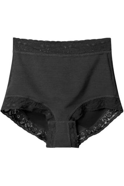 Black women's underwear with lace trim on a white background