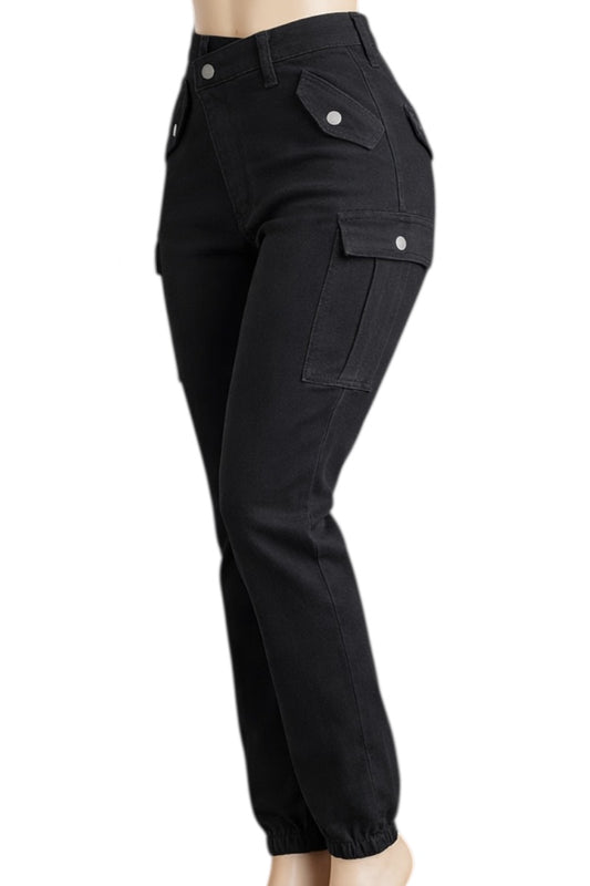 Black cargo pants on a white background