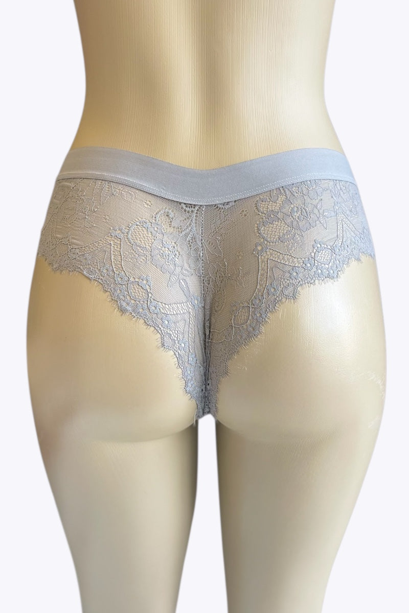 Grey Lace underwear on a mannequin against a white background