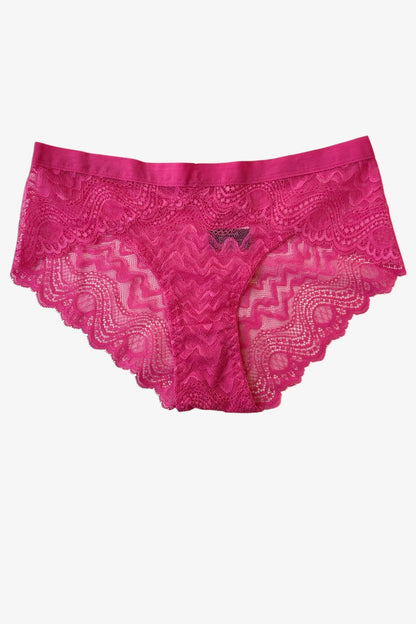 Pink lace underwear on a white background