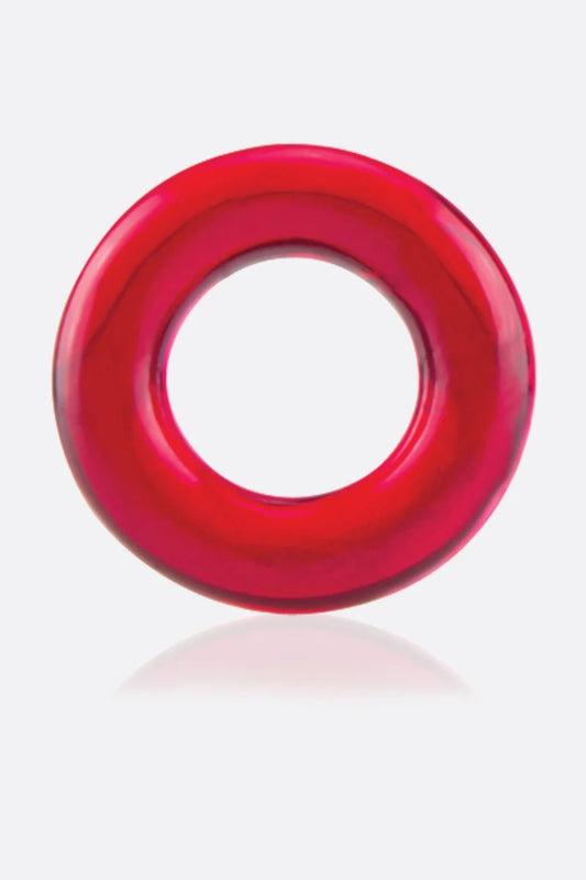 Red circular object on a white background