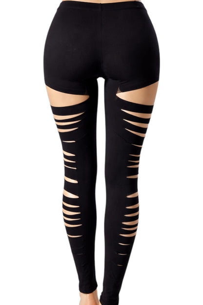 Black leggings with cut-out design on a white background