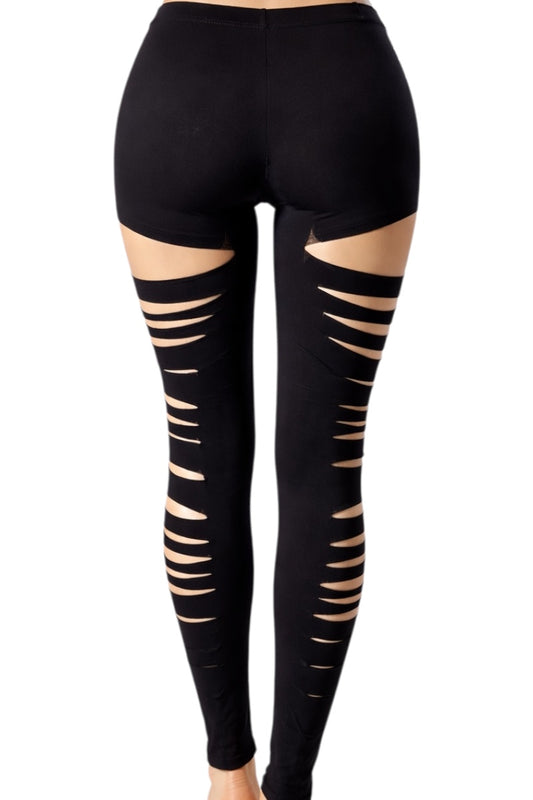 Black leggings with cut-out design on a white background