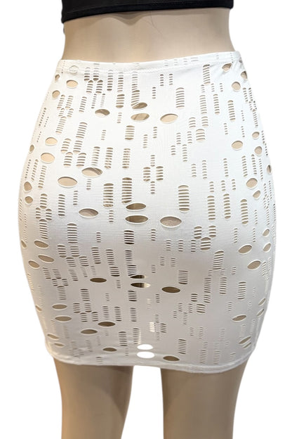 White lace skirt on a mannequin against a white background