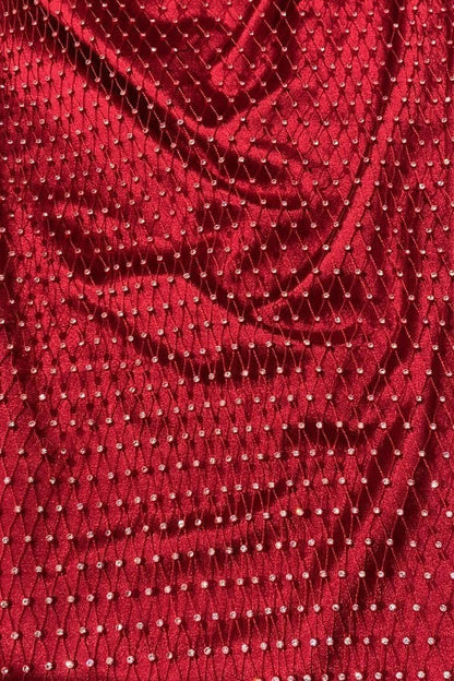 Fishnet Rhinestone Overlay Satin Dress