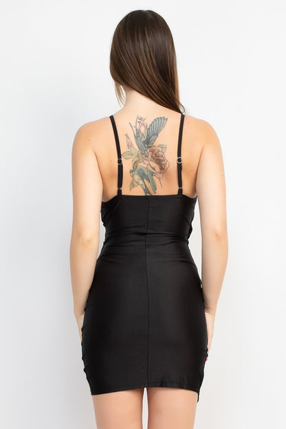Surplice Overlapping Satin Dress