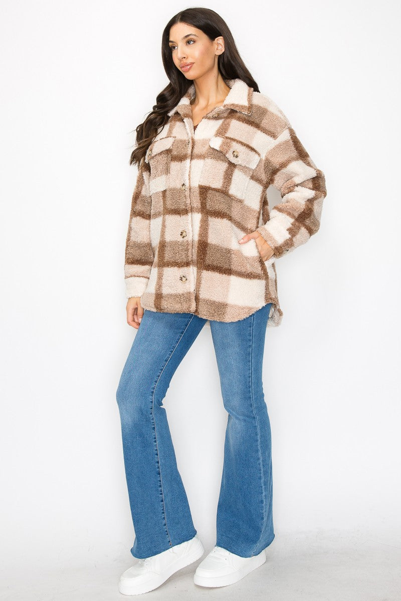 Plaid Faux Wool Collared Jacket