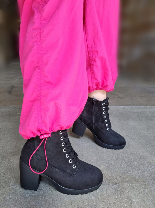 Lace Up Chunky Heel Booties