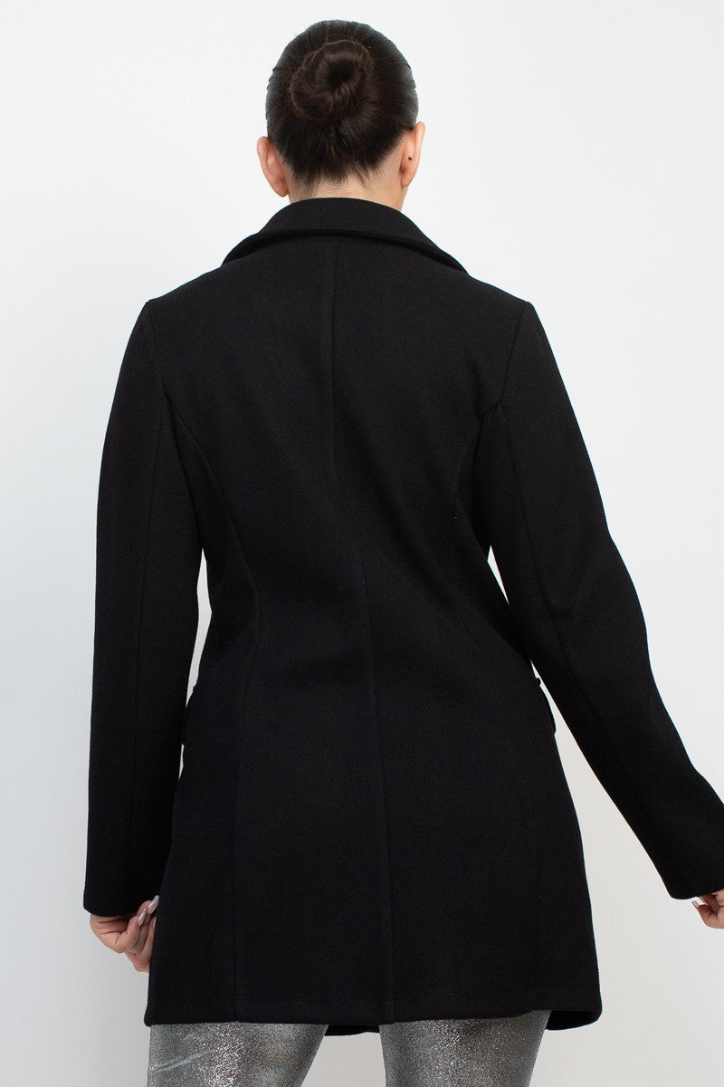 Double-Breasted Long Notch Jacket - Black