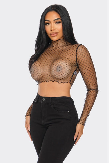 Mesh Long Sleeve Top W/ Gold Flakes