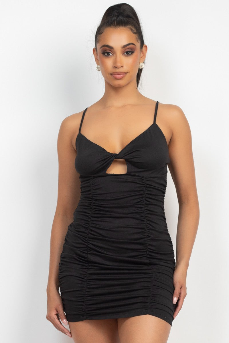 Ruched Twisted Cami Bodycon Dress - Black