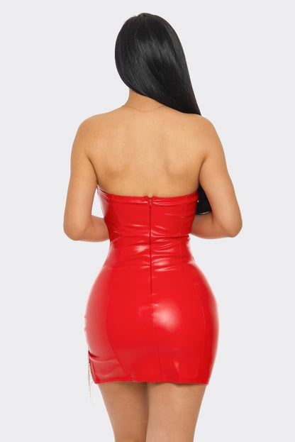 Tube Pleather Rhinestone Fringe Dress