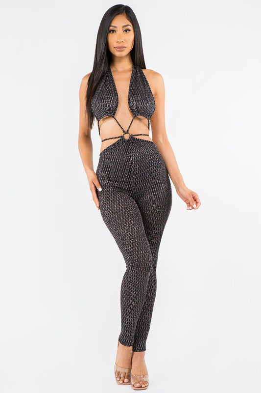 Glitter Texture O Ring Jumpsuit