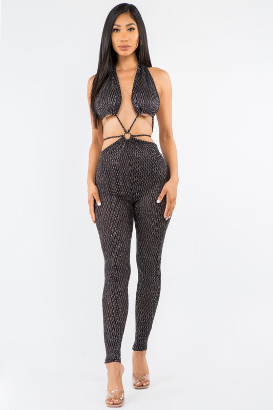 Glitter Texture O Ring Jumpsuit