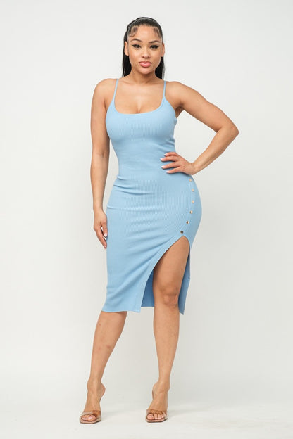 High Slit Midi Dress- Baby Blue