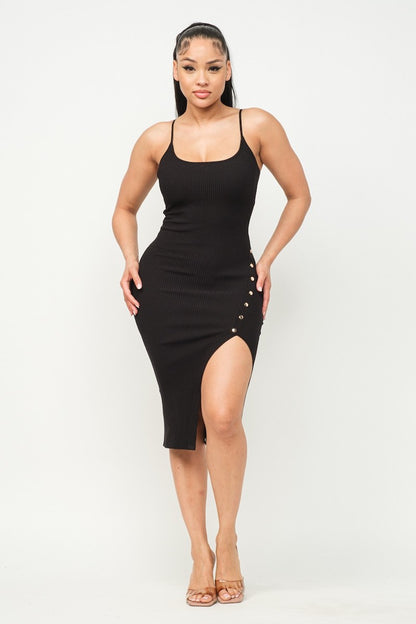 High Slit Midi Dress- Black