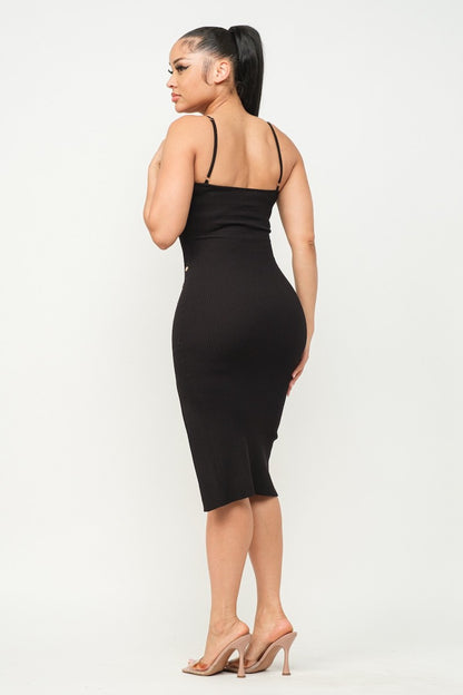 High Slit Midi Dress- Black