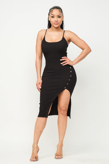 High Slit Midi Dress- Black