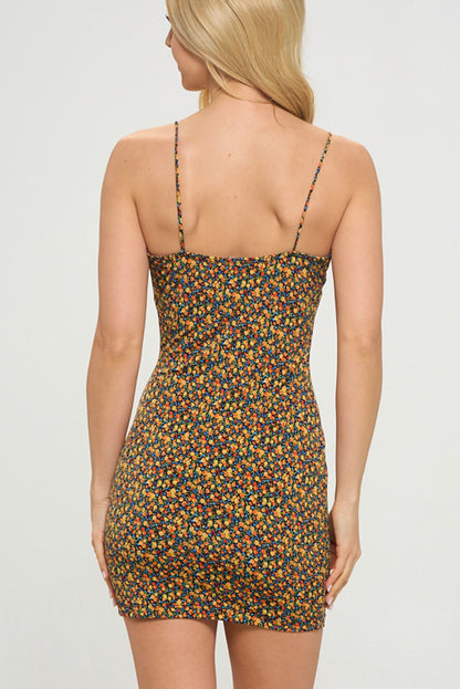 Floral Drawstring Bodycon Mini Dress