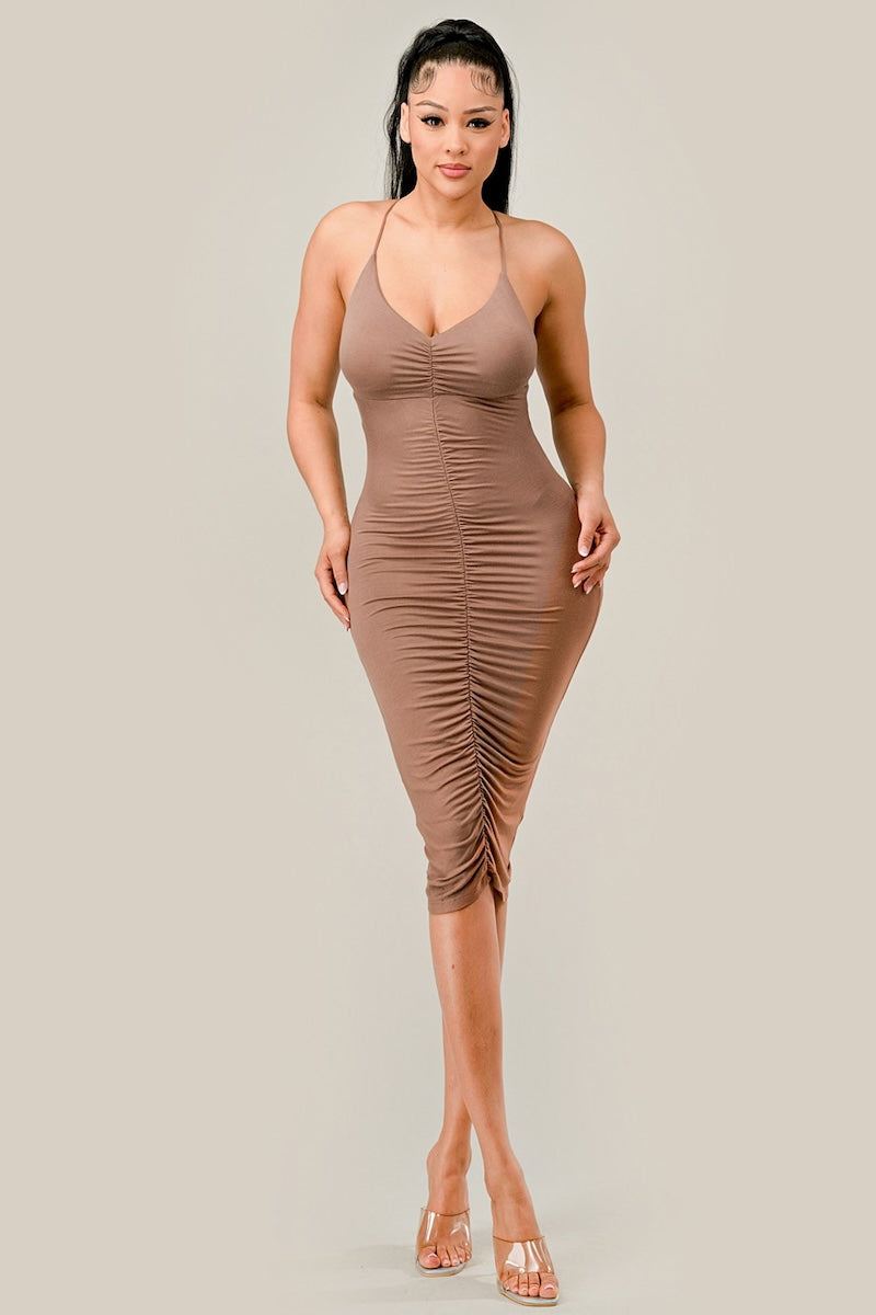 Jersey Ruched Midi Dress