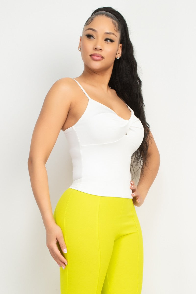 Twisted-Front Keyhole Cami Top - White