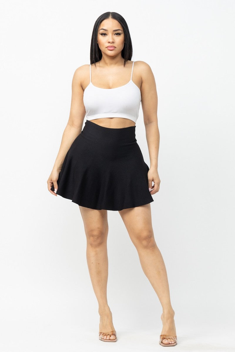 Fit & Flare Seamless Ribbed Skirt - Black