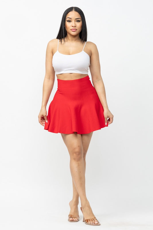 Fit & Flare Seamless Ribbed Skirt - Red