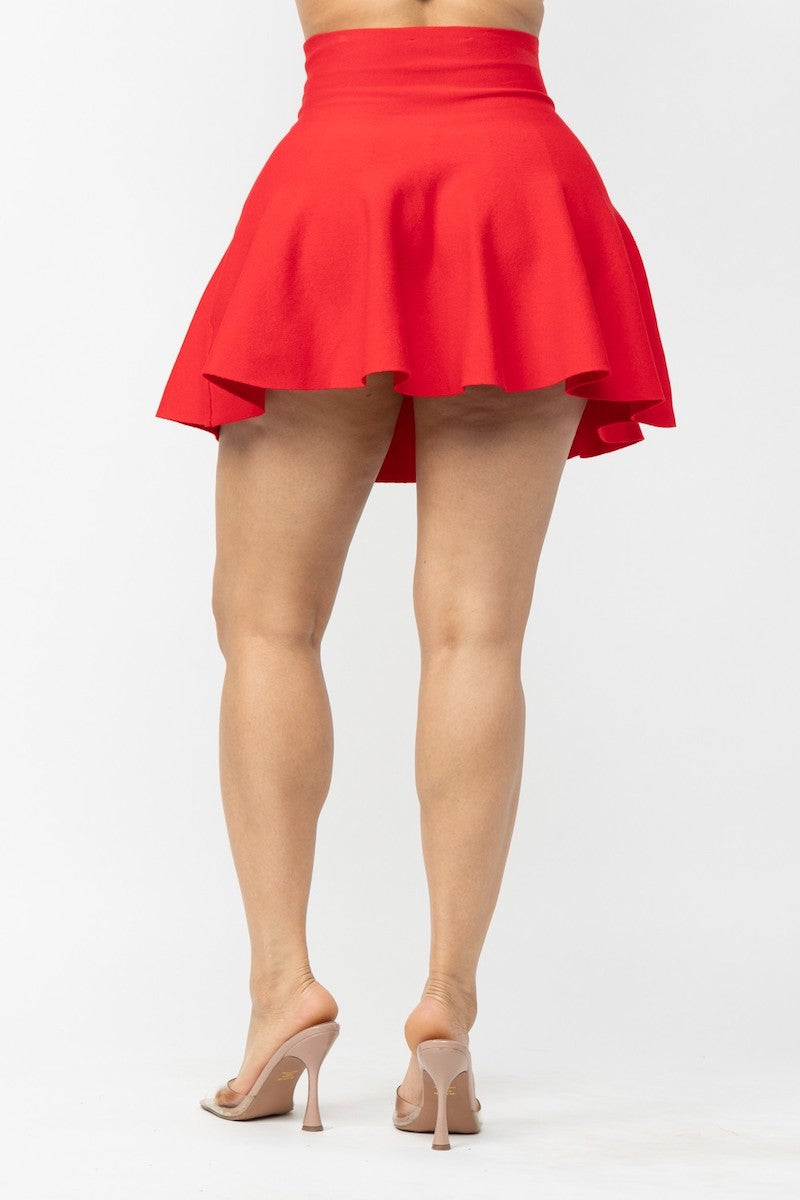 Fit & Flare Seamless Ribbed Skirt - Red