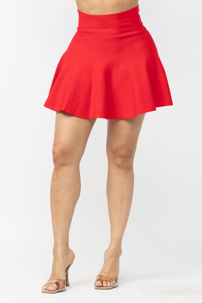Fit & Flare Seamless Ribbed Skirt - Red
