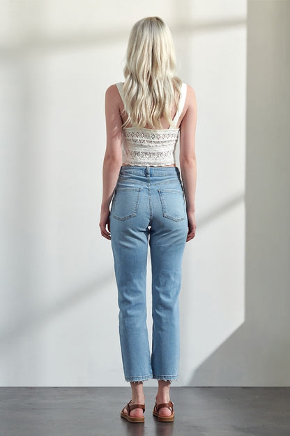 High Rise Distressed Slim Straight Jeans