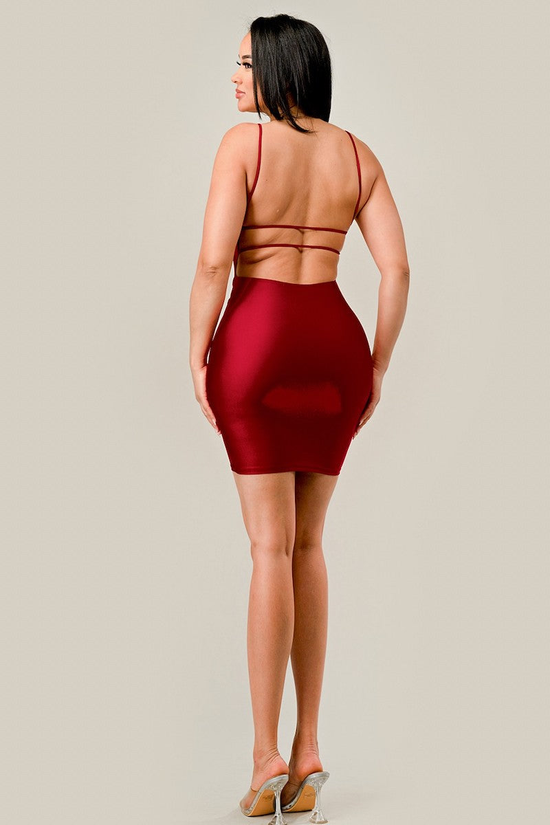 Double Strap Back Overlap Dress - Red