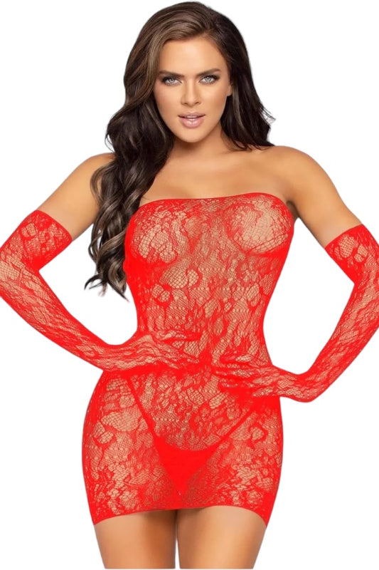 Lace Tube Dress With Gloves