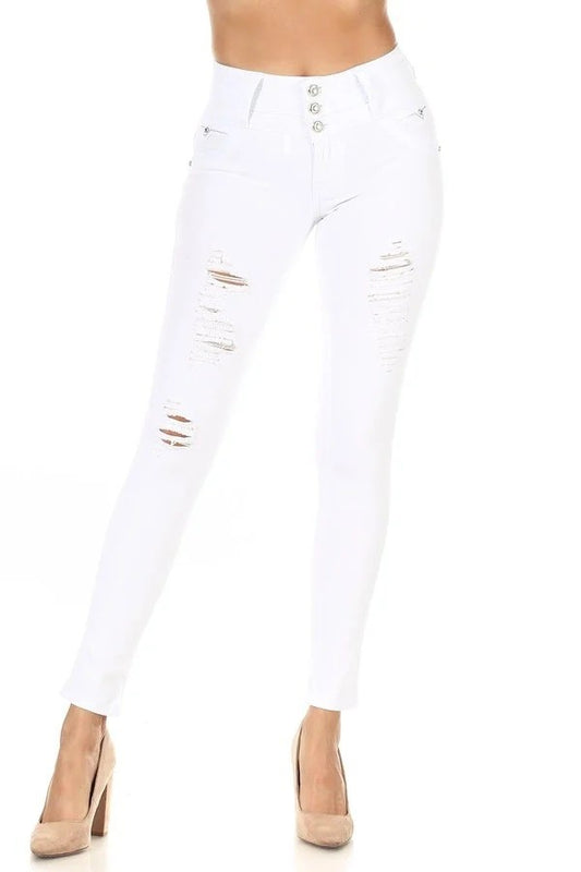 High-Waisted 3-Button Skinny Pants with Side Bow Cutouts