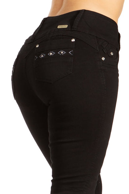 Mid Rise Embroidered Studded Jeans
