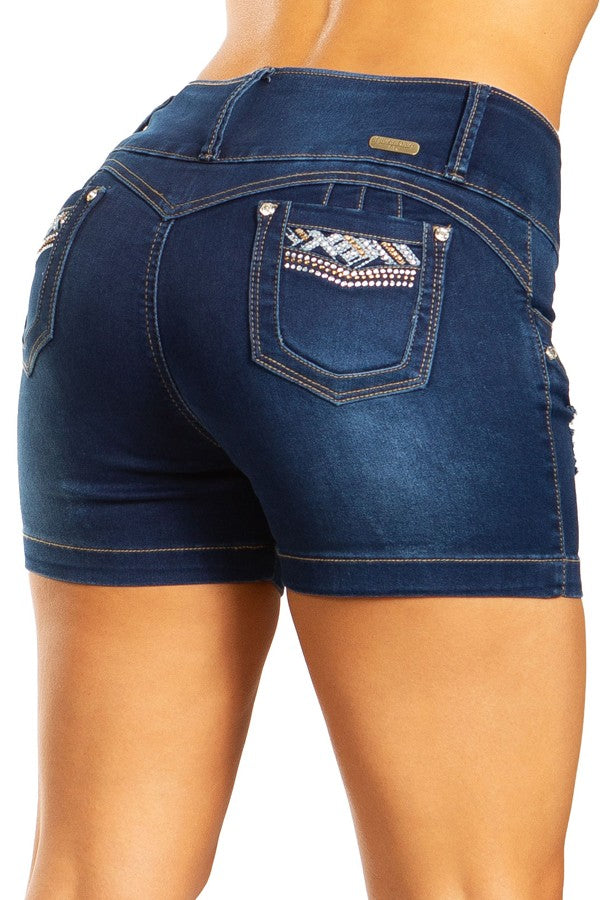 High Waist Ripped & Studded Shorts